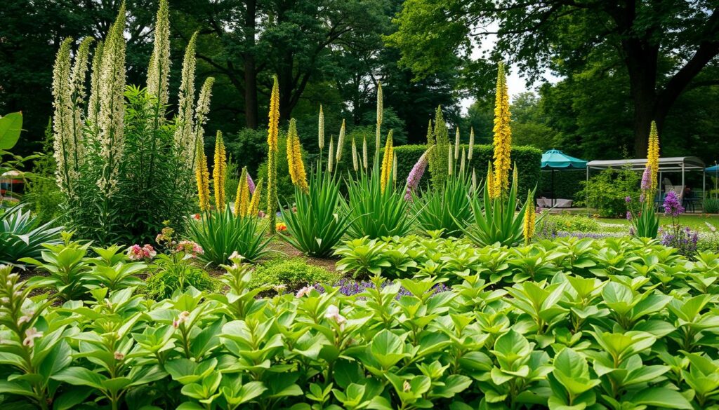 A lush, well-curated garden scene showcasing the proper selection and placement of plants. In the foreground, an array of vibrant, healthy flora in various shades of green, with delicate flowers adding pops of color. The middle ground features a balanced mix of tall, medium, and ground-covering plants, artfully arranged to create visual interest and complement each other's unique characteristics. In the background, a natural backdrop of towering trees, providing ample shade and a serene, tranquil atmosphere. Warm, diffused lighting illuminates the scene, casting gentle shadows and highlighting the textures and details of the plants. The overall composition conveys a sense of harmony, balance, and the careful consideration of the plants' needs and their optimal growing conditions. A lush, well-curated garden scene showcasing the proper selection and placement of plants. In the foreground, an array of vibrant, healthy flora in various shades of green, with delicate flowers adding pops of color. The middle ground features a balanced mix of tall, medium, and ground-covering plants, artfully arranged to create visual interest and complement each other's unique characteristics. In the background, a natural backdrop of towering trees, providing ample shade and a serene, tranquil atmosphere. Warm, diffused lighting illuminates the scene, casting gentle shadows and highlighting the textures and details of the plants. The overall composition conveys a sense of harmony, balance, and the careful consideration of the plants' needs and their optimal growing conditions.