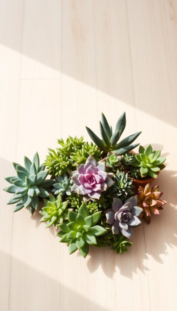 A vibrant, minimalist showcase of a carefully curated selection of lush, verdant succulents. Arranged on a simple, light-toned wooden surface, the plants take center stage, their varied shapes, textures, and hues creating a visually captivating display. Soft, diffused natural lighting gently illuminates the scene, casting subtle shadows that add depth and dimensionality. The overall composition emphasizes the inherent beauty and diversity of these resilient, low-maintenance plants, inviting the viewer to appreciate their unique aesthetic qualities. A clean, uncluttered background allows the succulents to shine, reflecting the tranquil, harmonious mood of the arrangement. A vibrant, minimalist showcase of a carefully curated selection of lush, verdant succulents. Arranged on a simple, light-toned wooden surface, the plants take center stage, their varied shapes, textures, and hues creating a visually captivating display. Soft, diffused natural lighting gently illuminates the scene, casting subtle shadows that add depth and dimensionality. The overall composition emphasizes the inherent beauty and diversity of these resilient, low-maintenance plants, inviting the viewer to appreciate their unique aesthetic qualities. A clean, uncluttered background allows the succulents to shine, reflecting the tranquil, harmonious mood of the arrangement.