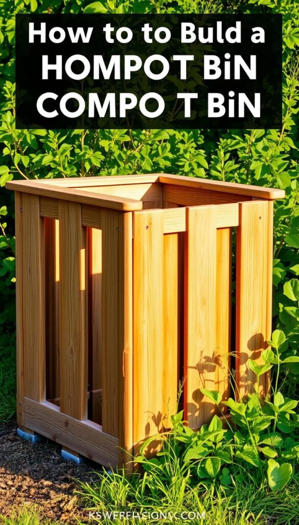 A rustic wooden compost bin with slatted sides, standing in a lush, verdant garden. The sun casts a warm, golden glow, highlighting the natural textures of the weathered wood. The bin's simple, functional design blends seamlessly with the surrounding foliage, creating a harmonious, organic composition. The open slats allow for proper airflow and drainage, essential for efficient composting. The overall scene conveys a sense of tranquility and environmental stewardship, perfectly suited for a guide on building a homemade compost bin. A rustic wooden compost bin with slatted sides, standing in a lush, verdant garden. The sun casts a warm, golden glow, highlighting the natural textures of the weathered wood. The bin's simple, functional design blends seamlessly with the surrounding foliage, creating a harmonious, organic composition. The open slats allow for proper airflow and drainage, essential for efficient composting. The overall scene conveys a sense of tranquility and environmental stewardship, perfectly suited for a guide on building a homemade compost bin.