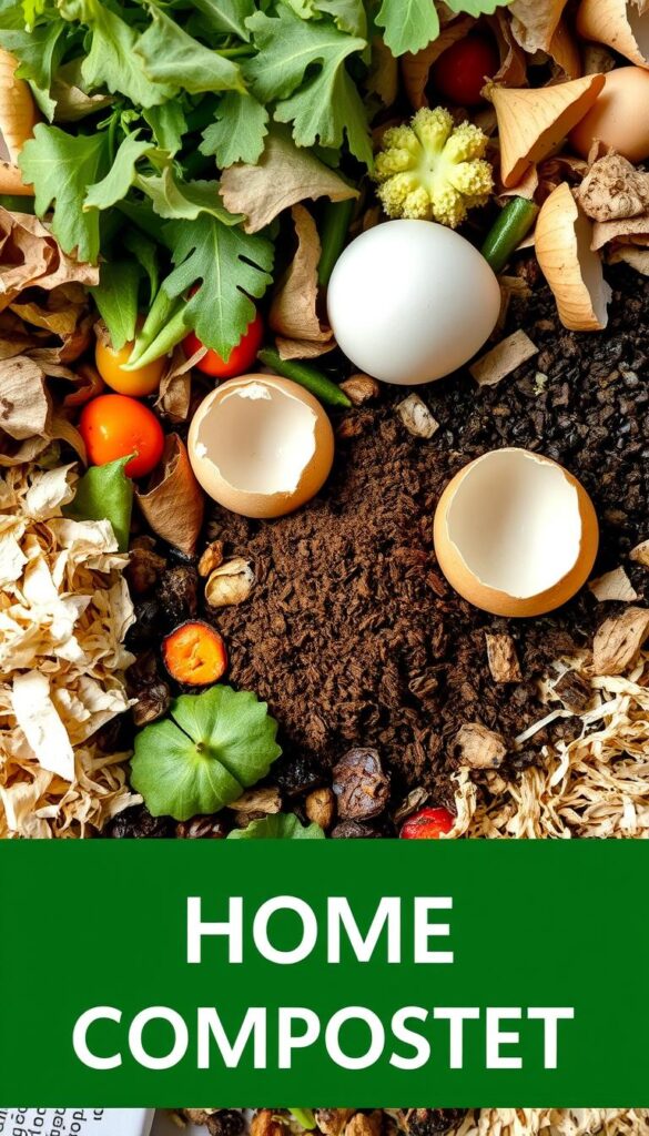 A well-lit, close-up shot of a variety of organic materials commonly used for home composting: shredded leaves, fruit and vegetable scraps, eggshells, coffee grounds, and shredded paper. The materials are arranged in an orderly fashion, creating a visually appealing and informative composition. The lighting is soft and natural, highlighting the textures and colors of the different compost ingredients. The image conveys a sense of balance, efficiency, and environmental awareness, reflecting the topic of effective home composting techniques. A well-lit, close-up shot of a variety of organic materials commonly used for home composting: shredded leaves, fruit and vegetable scraps, eggshells, coffee grounds, and shredded paper. The materials are arranged in an orderly fashion, creating a visually appealing and informative composition. The lighting is soft and natural, highlighting the textures and colors of the different compost ingredients. The image conveys a sense of balance, efficiency, and environmental awareness, reflecting the topic of effective home composting techniques.