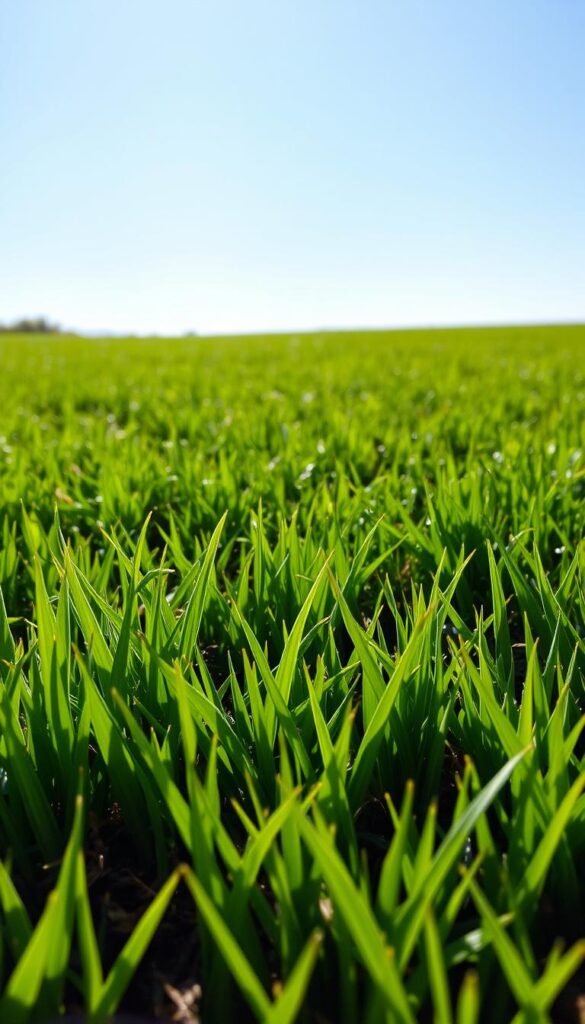 A lush, verdant carpet of grass thrives in a serene, sun-dappled landscape. The lawn, adapted to the local climate, is a vibrant, healthy green, with blades that sway gently in a light breeze. The foreground showcases the lawn's rich texture, while the middle ground reveals its seamless integration with the surrounding environment. In the background, a clear blue sky stretches overhead, creating a tranquil and inviting atmosphere. The lighting is soft and natural, highlighting the lawn's resilience and the overall harmony of the scene. This image conveys the importance of a hardy, climate-adapted lawn as the foundation for a beautiful and sustainable outdoor space. A lush, verdant carpet of grass thrives in a serene, sun-dappled landscape. The lawn, adapted to the local climate, is a vibrant, healthy green, with blades that sway gently in a light breeze. The foreground showcases the lawn's rich texture, while the middle ground reveals its seamless integration with the surrounding environment. In the background, a clear blue sky stretches overhead, creating a tranquil and inviting atmosphere. The lighting is soft and natural, highlighting the lawn's resilience and the overall harmony of the scene. This image conveys the importance of a hardy, climate-adapted lawn as the foundation for a beautiful and sustainable outdoor space.