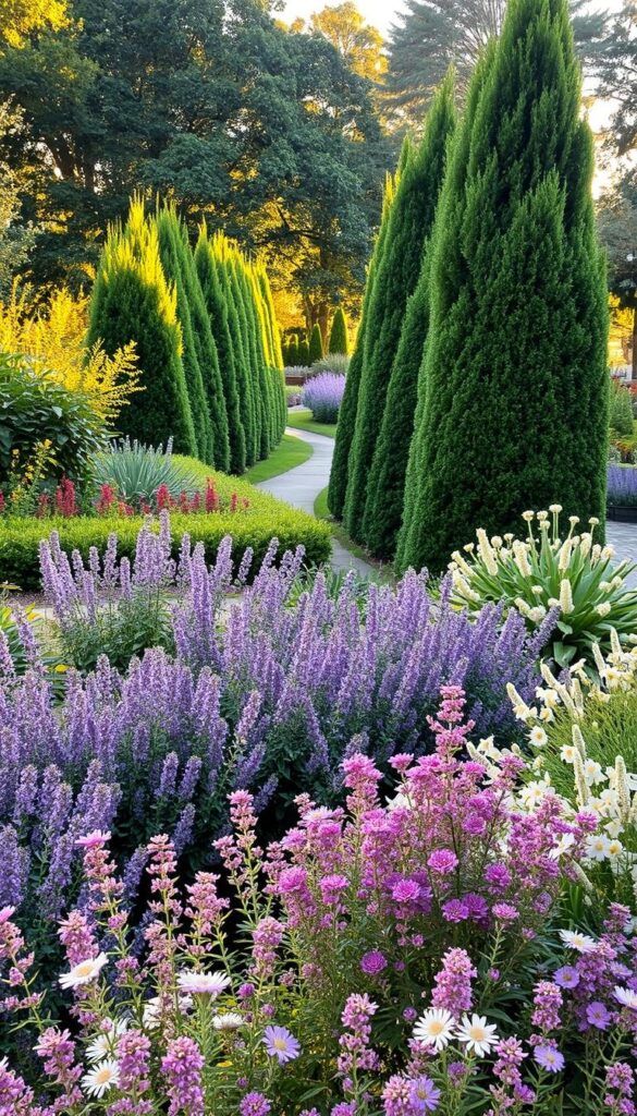 A lush, verdant garden filled with an array of vibrant, resilient perennial shrubs. In the foreground, a mix of flowering bushes in hues of lavender, pink, and white create a captivating tapestry. Midground, a row of towering, evergreen hedges provide a natural backdrop, their dense foliage casting soft, dappled shadows. In the distance, a glimpse of a tranquil pathway meanders through the scene, flanked by a diverse collection of perennial plants that thrive in the region's climate. Warm, golden sunlight filters through the leaves, illuminating the garden's serene atmosphere. The overall composition conveys a sense of harmony, resilience, and the enduring beauty of carefully curated perennial plantings. A lush, verdant garden filled with an array of vibrant, resilient perennial shrubs. In the foreground, a mix of flowering bushes in hues of lavender, pink, and white create a captivating tapestry. Midground, a row of towering, evergreen hedges provide a natural backdrop, their dense foliage casting soft, dappled shadows. In the distance, a glimpse of a tranquil pathway meanders through the scene, flanked by a diverse collection of perennial plants that thrive in the region's climate. Warm, golden sunlight filters through the leaves, illuminating the garden's serene atmosphere. The overall composition conveys a sense of harmony, resilience, and the enduring beauty of carefully curated perennial plantings.