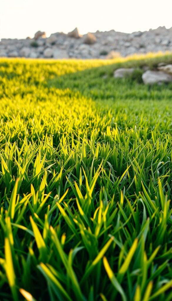 A lush, verdant lawn seamlessly adapting to diverse climatic zones. In the foreground, thick, resilient grass blades sway gently in a warm, golden-hued light, their textures conveying a sense of robustness. The middle ground showcases a gradual transition, with the grass gradually shifting in hue and density to accommodate harsher, drier conditions. In the background, the lawn merges harmoniously with a rugged, arid landscape, its hardy, drought-resistant tufts thriving amidst the rocky terrain. Captured with a wide-angle lens, the scene conveys a harmonious coexistence between the lawn and its surrounding environment, a testament to the adaptability of this resilient groundcover. A lush, verdant lawn seamlessly adapting to diverse climatic zones. In the foreground, thick, resilient grass blades sway gently in a warm, golden-hued light, their textures conveying a sense of robustness. The middle ground showcases a gradual transition, with the grass gradually shifting in hue and density to accommodate harsher, drier conditions. In the background, the lawn merges harmoniously with a rugged, arid landscape, its hardy, drought-resistant tufts thriving amidst the rocky terrain. Captured with a wide-angle lens, the scene conveys a harmonious coexistence between the lawn and its surrounding environment, a testament to the adaptability of this resilient groundcover.