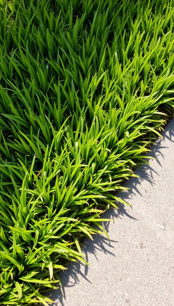 A lush, verdant lawn with blades of grass tightly woven together, resilient to heavy foot traffic. The ground is slightly uneven, mimicking natural terrain, with a subtle sheen from a recent light rainfall. The grass appears thick and dense, each blade standing tall and sturdy, casting delicate shadows across the surface. Warm, diffused sunlight filters through, creating a serene, inviting atmosphere. The scene exudes a sense of durability and resilience, perfectly capturing the essence of a climate-resistant lawn. A lush, verdant lawn with blades of grass tightly woven together, resilient to heavy foot traffic. The ground is slightly uneven, mimicking natural terrain, with a subtle sheen from a recent light rainfall. The grass appears thick and dense, each blade standing tall and sturdy, casting delicate shadows across the surface. Warm, diffused sunlight filters through, creating a serene, inviting atmosphere. The scene exudes a sense of durability and resilience, perfectly capturing the essence of a climate-resistant lawn.
