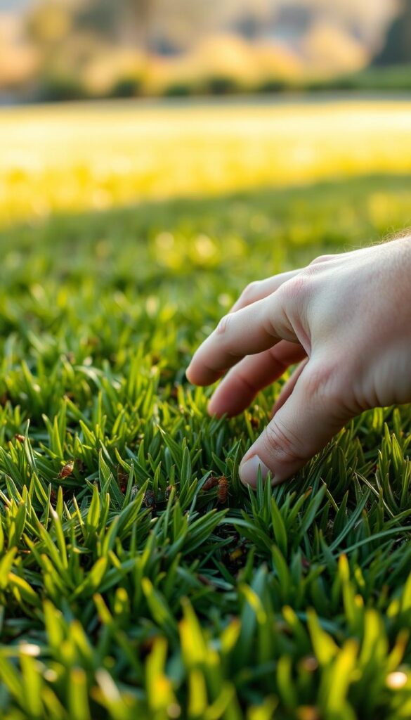 A well-manicured lawn, its lush green carpet interrupted by the presence of pests. A close-up view reveals a diverse ecosystem, with insects and small creatures scurrying across the blades of grass. The scene is bathed in warm, natural lighting, captured through a shallow depth of field that emphasizes the intricate details. In the foreground, a gardener's hand carefully examines the affected areas, assessing the situation with a discerning eye. The background fades into a soft, blurred landscape, setting the stage for the task at hand - controlling the pests that threaten the resilience of this carefully curated outdoor space. A well-manicured lawn, its lush green carpet interrupted by the presence of pests. A close-up view reveals a diverse ecosystem, with insects and small creatures scurrying across the blades of grass. The scene is bathed in warm, natural lighting, captured through a shallow depth of field that emphasizes the intricate details. In the foreground, a gardener's hand carefully examines the affected areas, assessing the situation with a discerning eye. The background fades into a soft, blurred landscape, setting the stage for the task at hand - controlling the pests that threaten the resilience of this carefully curated outdoor space.